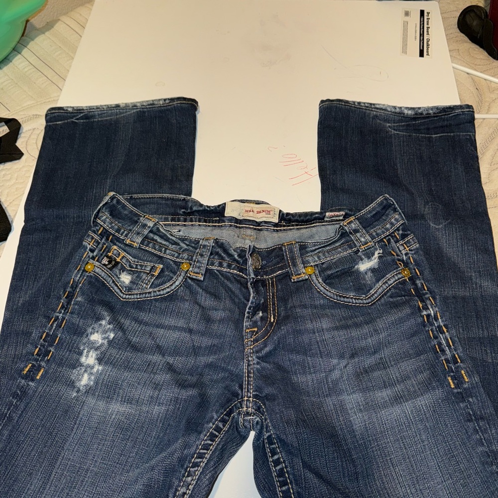 Mek Denim Indigo Boot Cut Jeans with Contrast Stitching